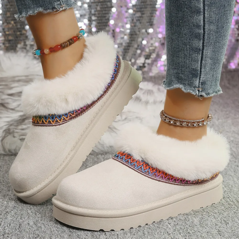 Fur-Lined Platform Boots with Decorative Woven Strap, image 9