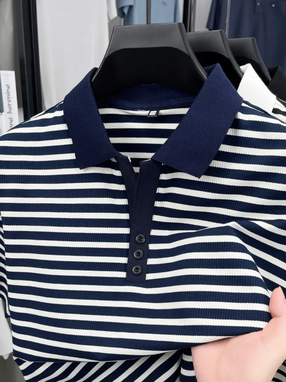 Men's Plus Size Striped Short Sleeve Polo, image 3