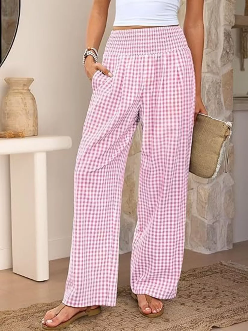 Gingham Wide-Leg Pants, image 6