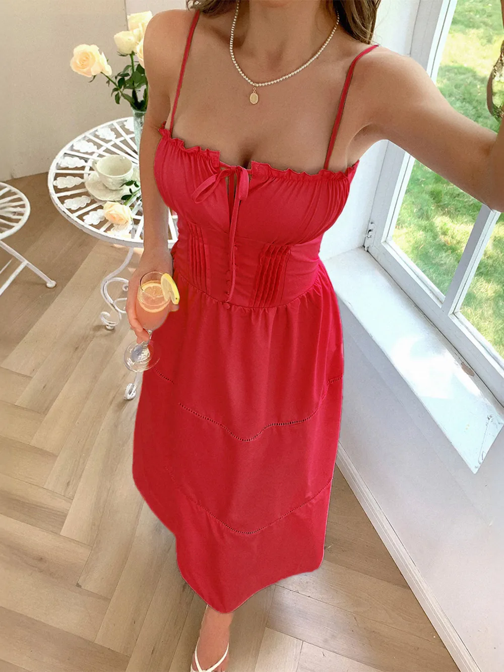 Smocked Back Tie Front Cami Dress, image 5