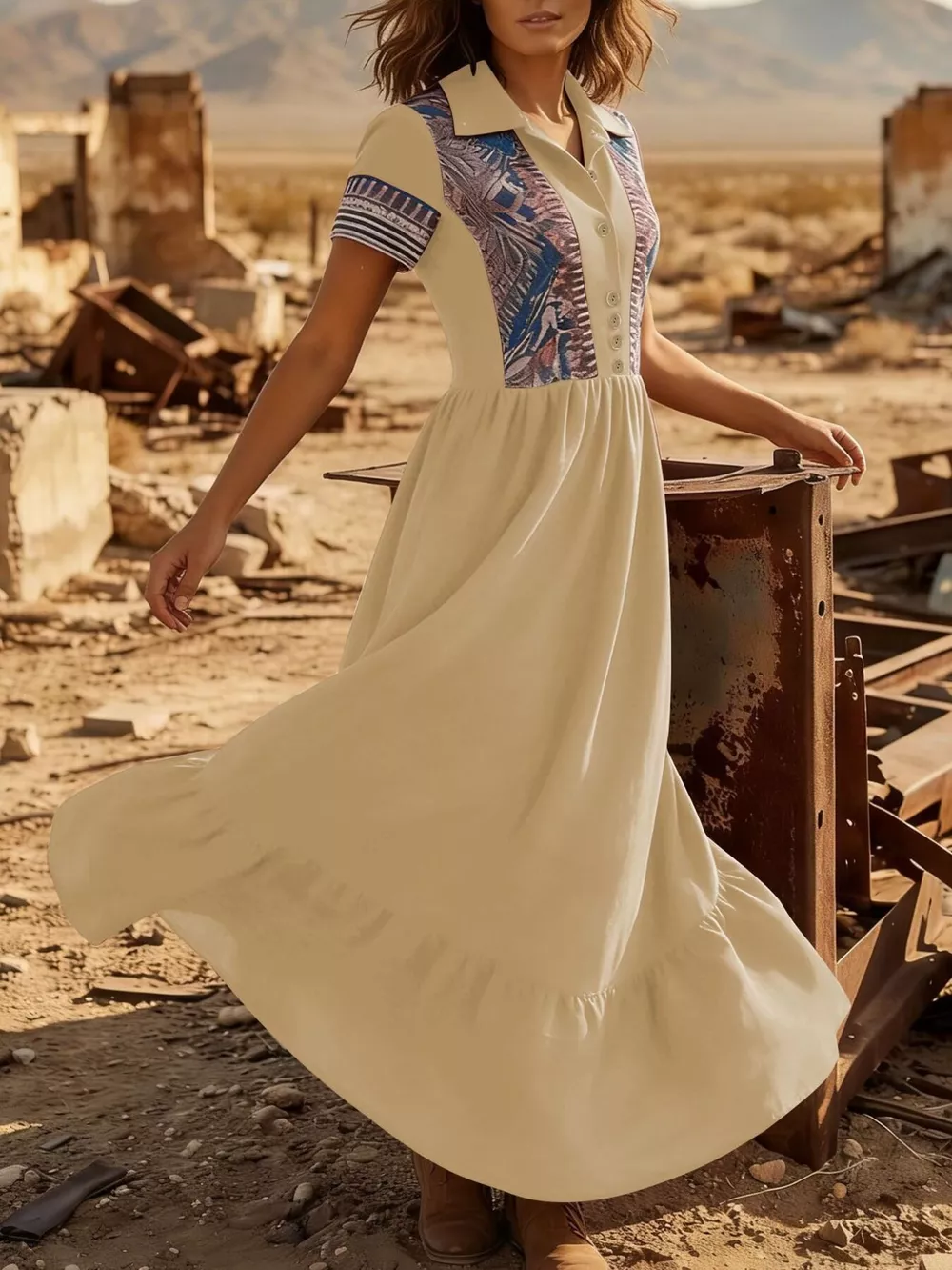 Printed Button-Front Maxi Dress, image 9