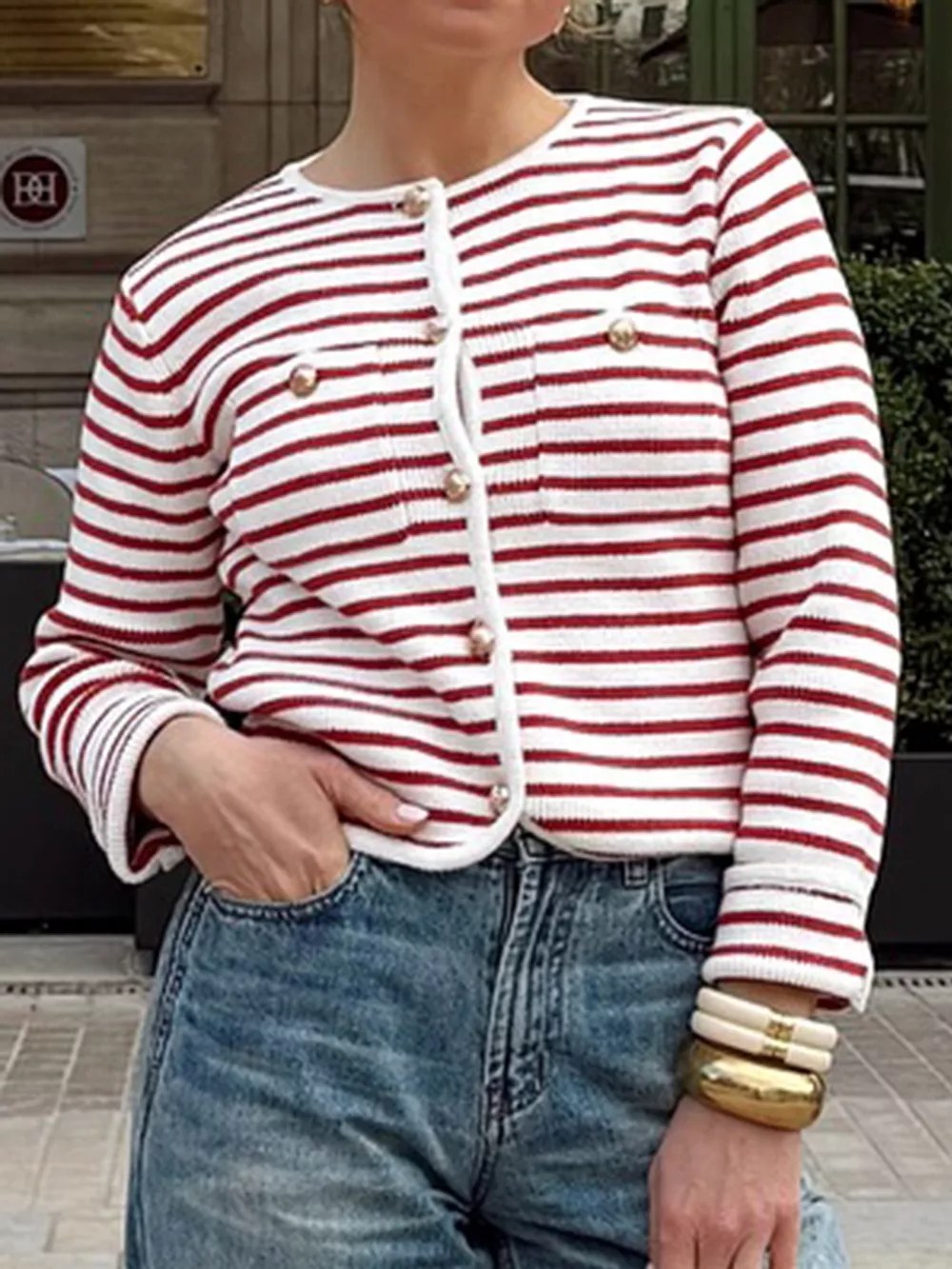 Striped Knit Button Up Cardigan, image 4