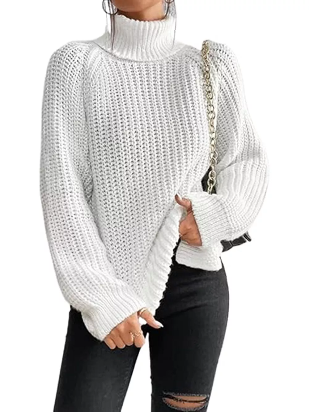 Chunky Knit Turtleneck Long Sleeve Sweater