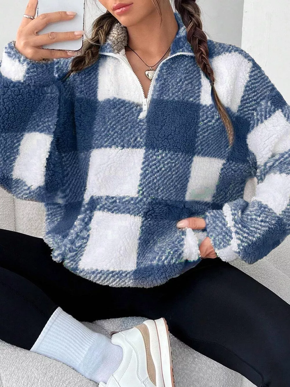 Full Size Plaid Sherpa Long Sleeve Sweatshirt Plus Size, image 17