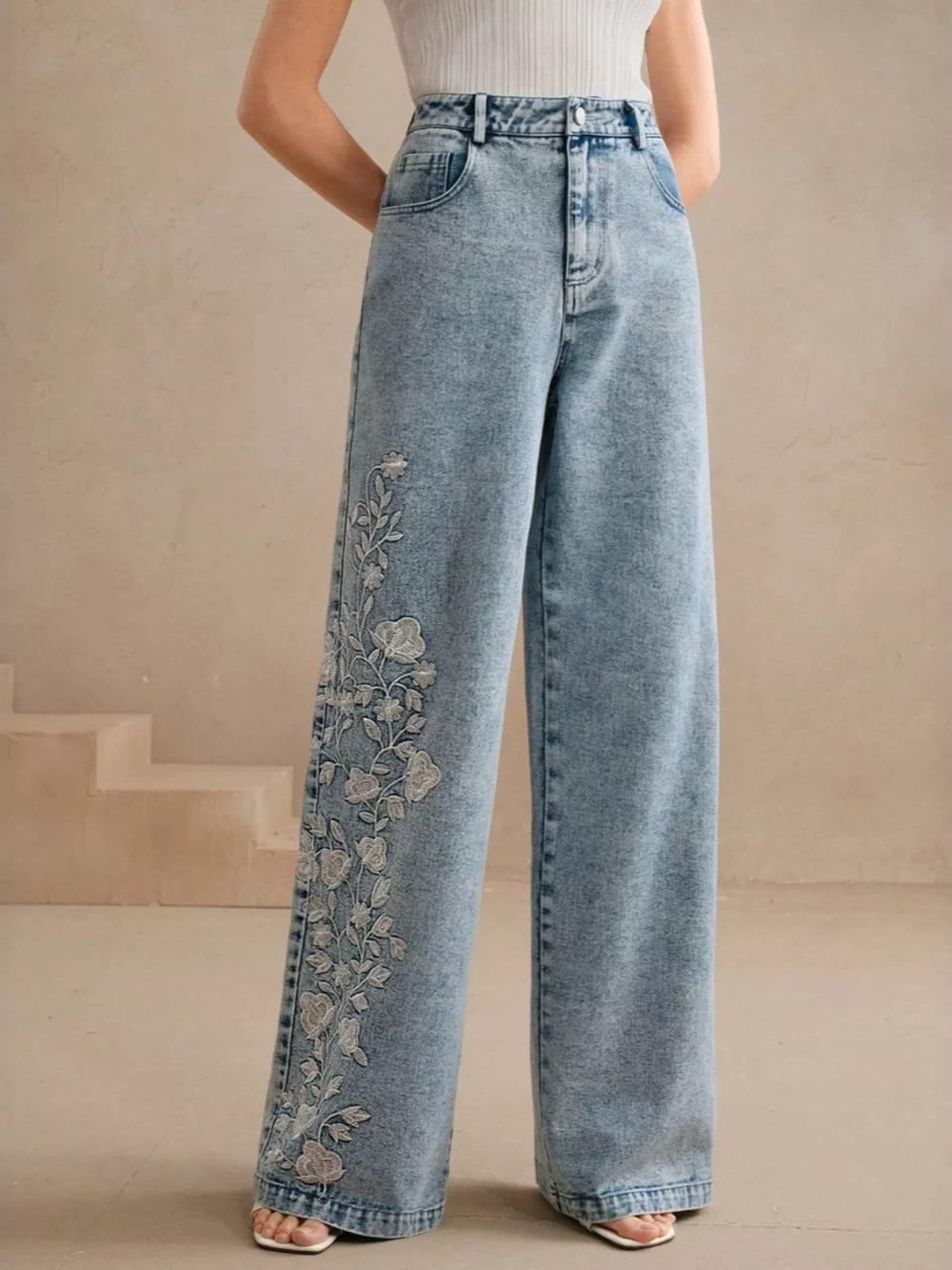 Embroidered Wide-Leg Jeans, image 2