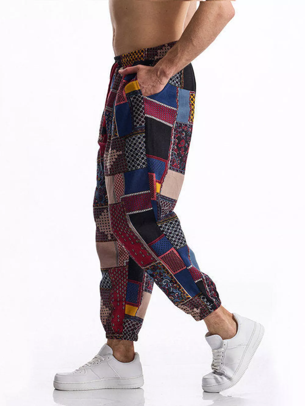 Men's Full Size Printed Drawstring Casual Pants Plus Size, image 3