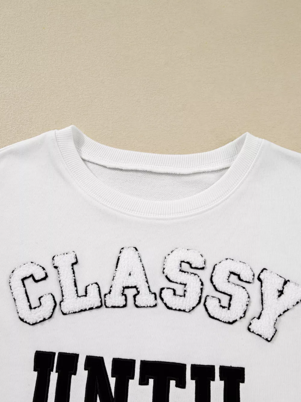 CLASSY UNTIL KICKOFF Plush Letter Patched Loose Sweatshirt, image 5