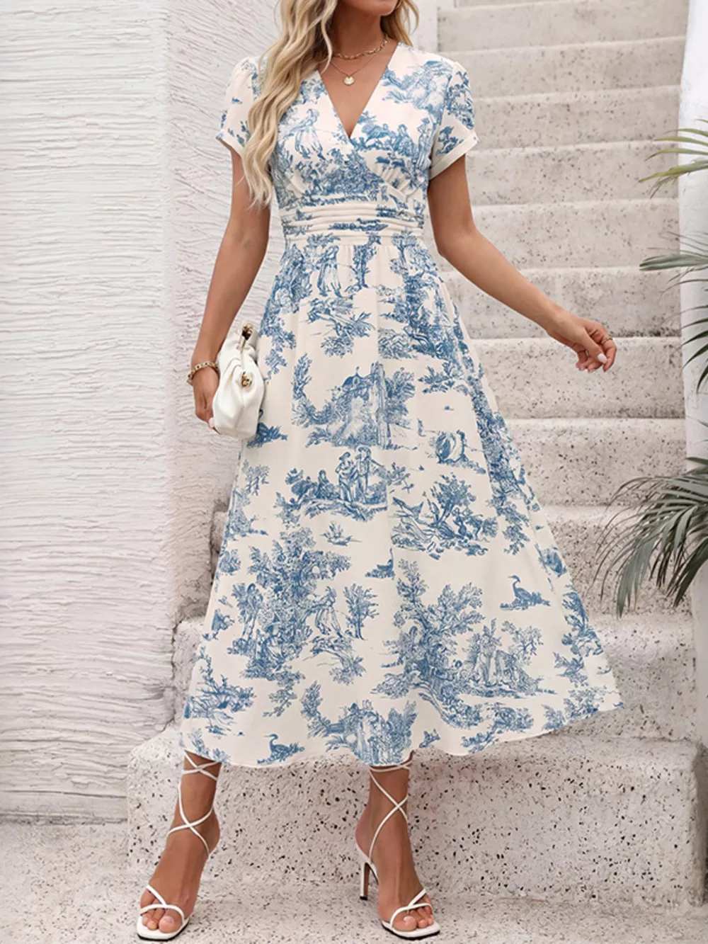 Printed Short Sleeve Midi Dress, image 3