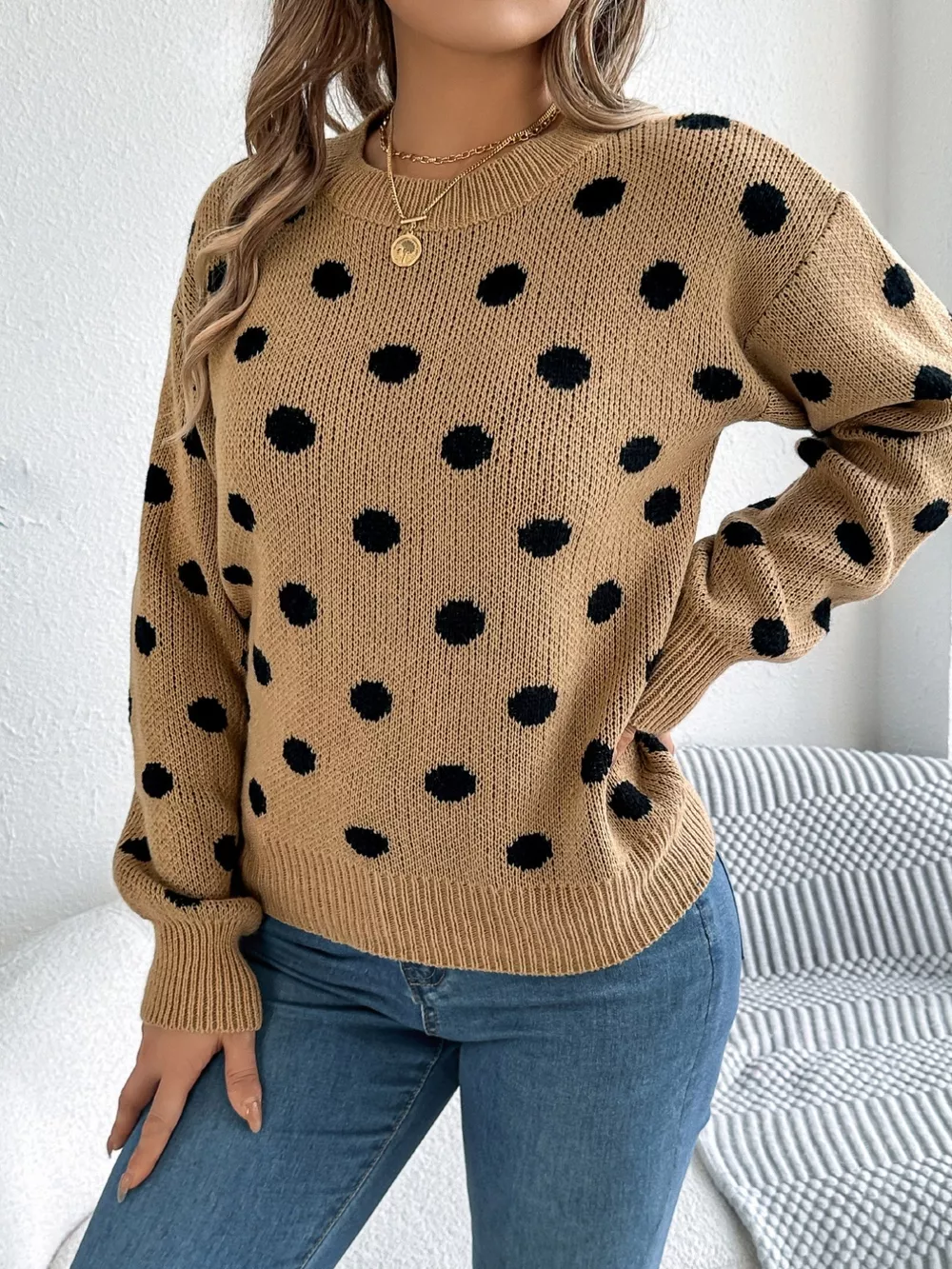 Polka Dot Round Neck Sweater, image 3