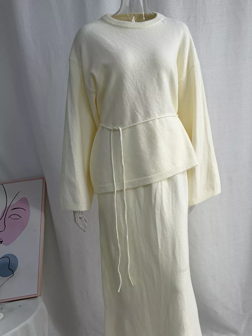 Waist-Tie Detail Sweater and Maxi Skirt Set, image 4