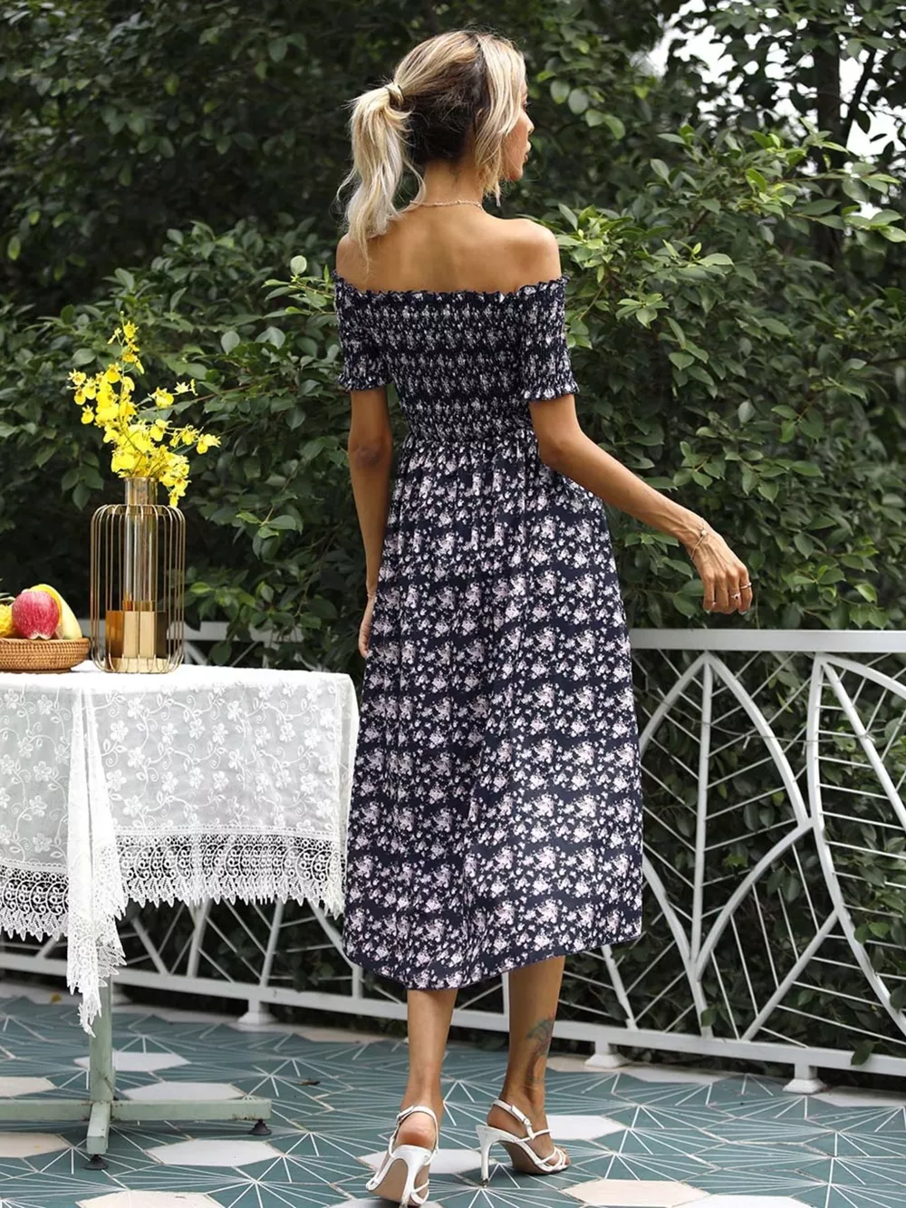 Off Shoulder Floral Slit Dress, image 7
