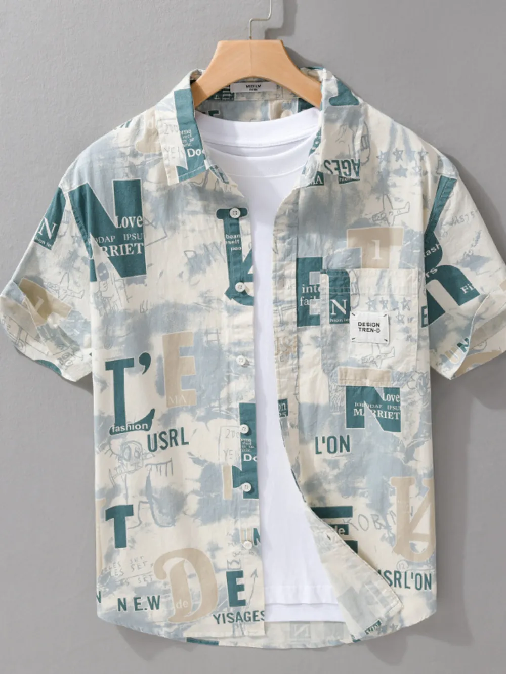 Men's Plus Size Printed Button Up Short Sleeve Shirt, image 2