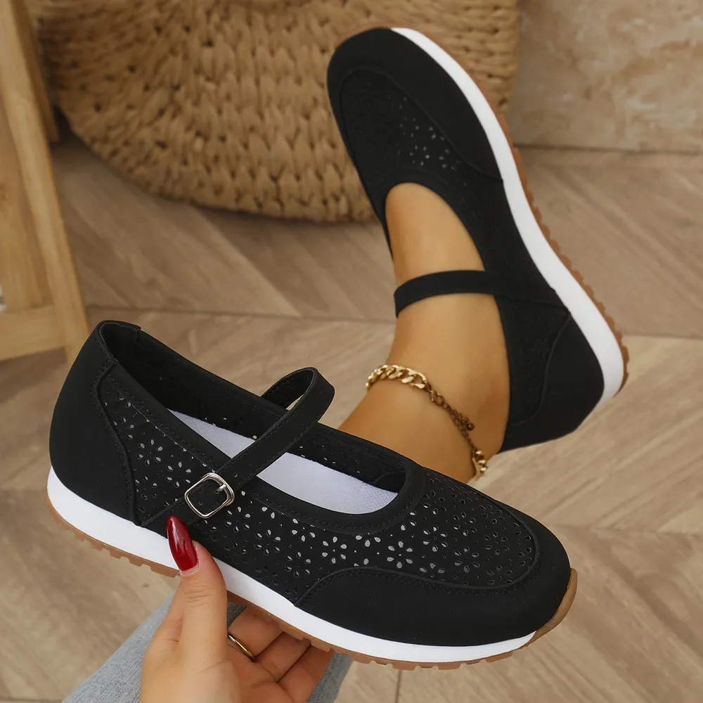 Perforated Mary Jane Slip-Ons with Athletic Sole
