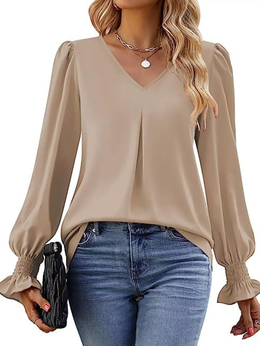 V-Neck Long Sleeve Ruffle Cuff Blouse, image 20