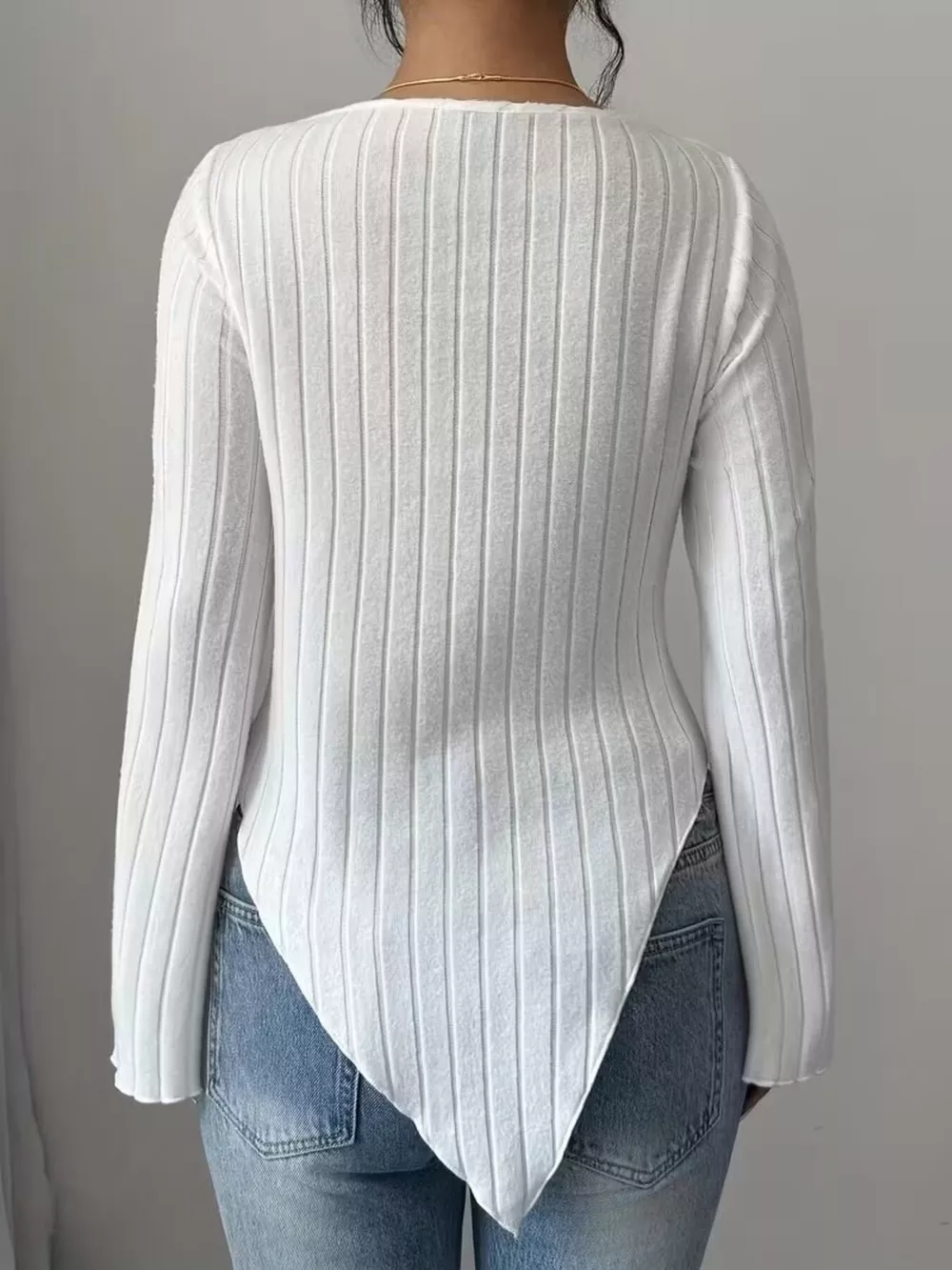 Cowl Neck Ribbed Knit T-Shirt, image 3