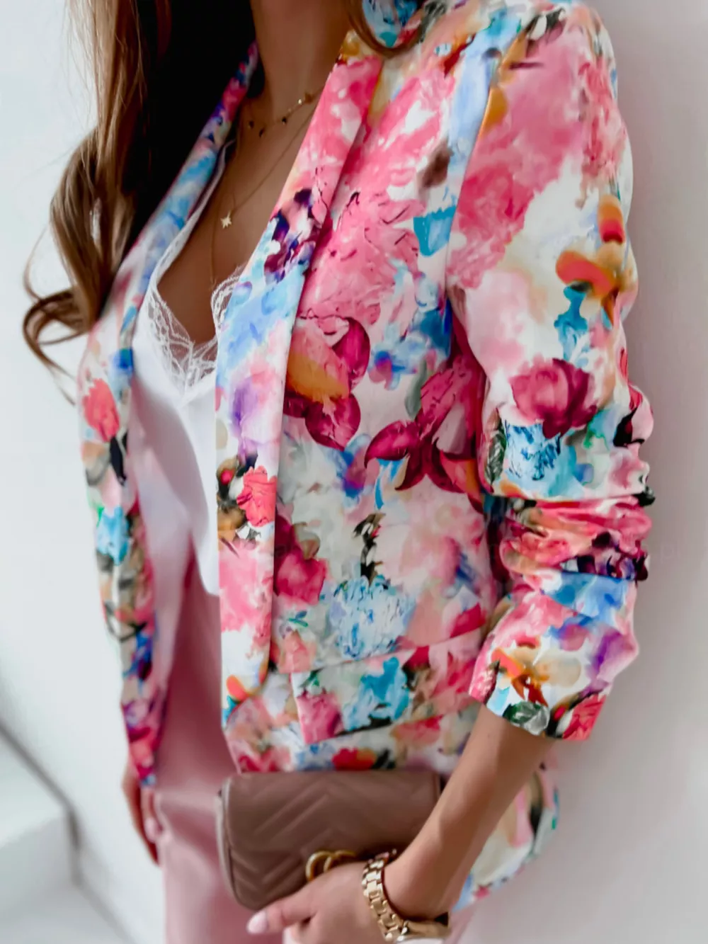 Vibrant Floral Print Open Front Blazer, image 8