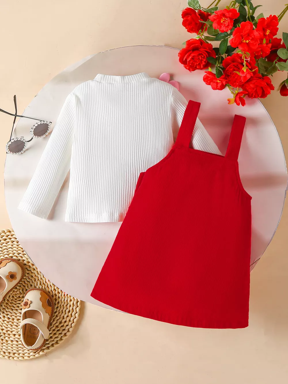 Children's Heart Decor Corduroy Overall Dress & Ribbed Top Set, image 6