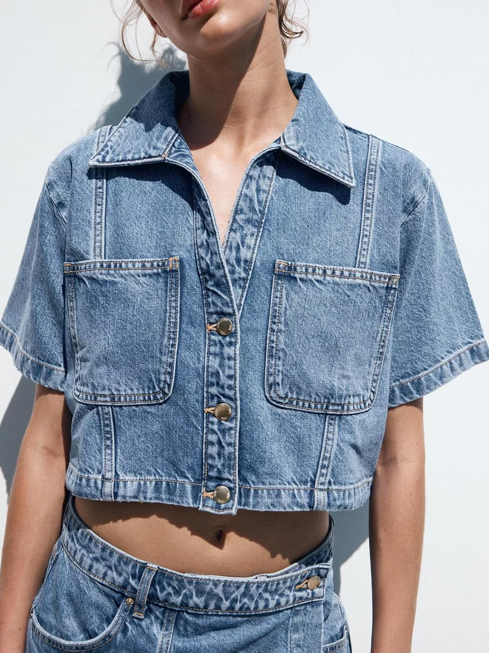 Button Up Short Sleeve Top and Skort Denim Set, image 6