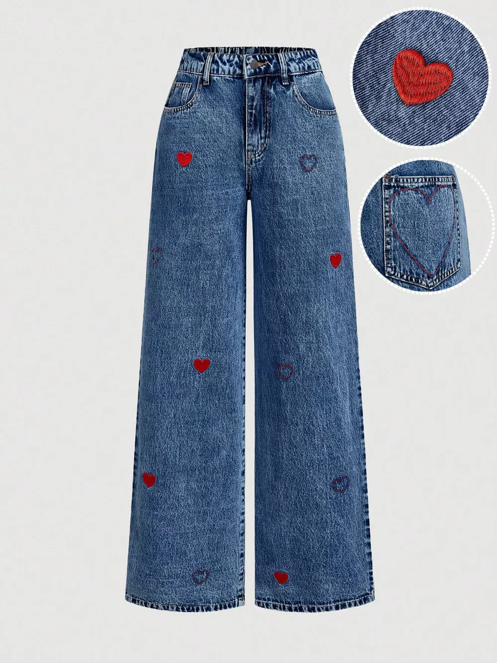 Embroidered Heart Wide-Leg Jeans, image 5