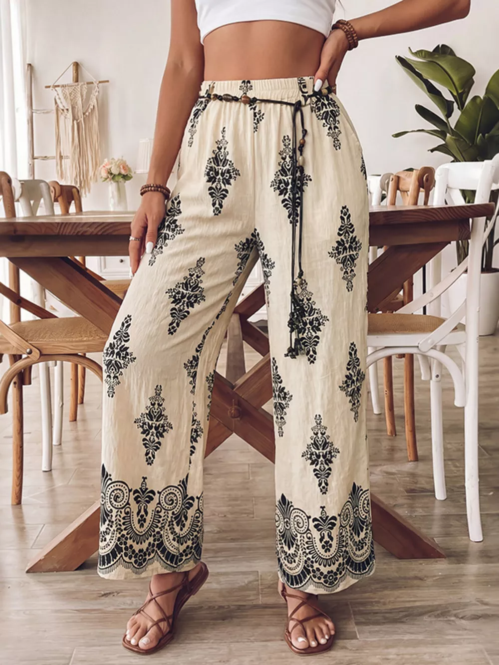 Boho Print Wide Leg Pants, image 2