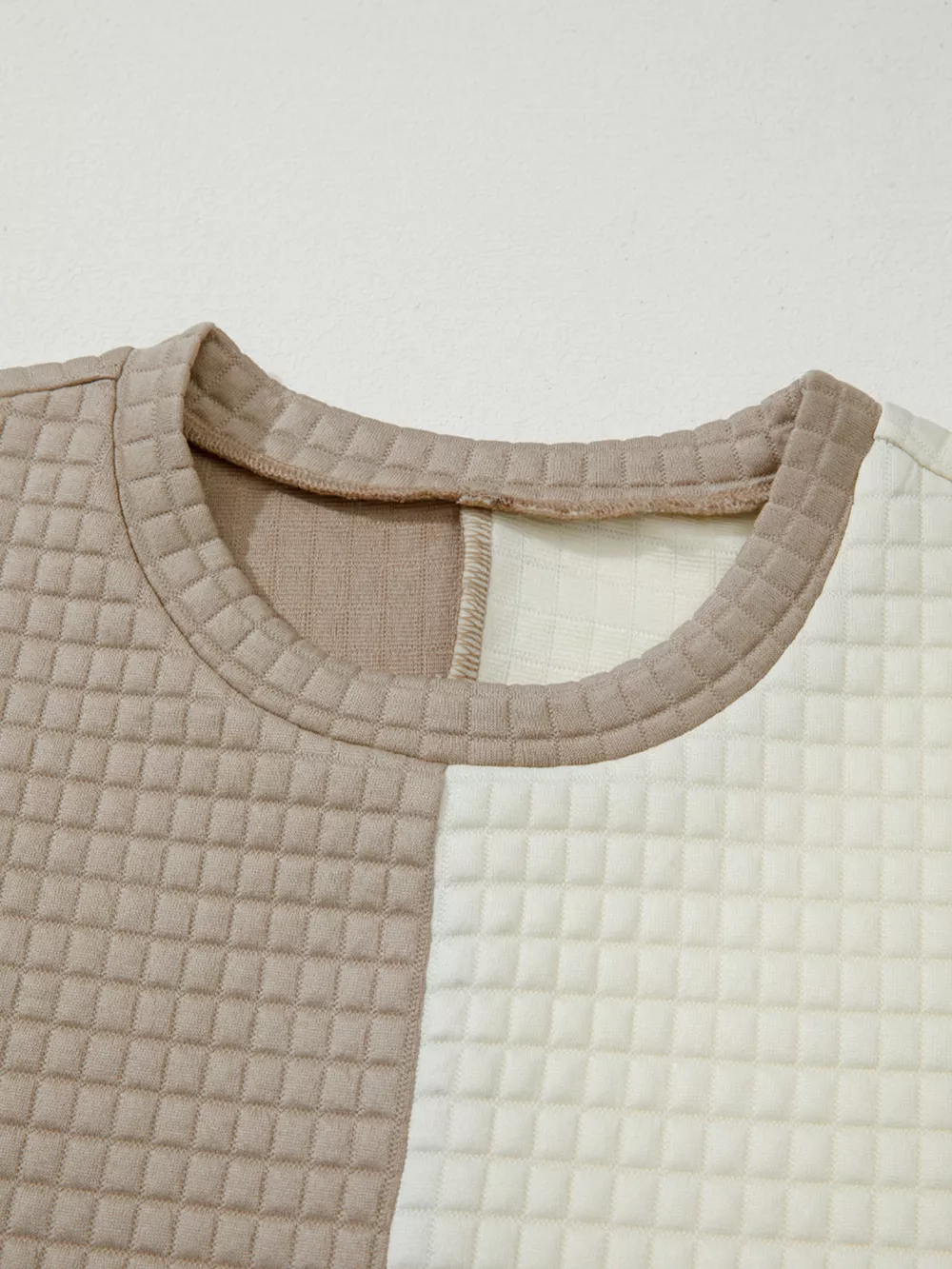 Color Block Patchwork Textured Long Sleeve Top and Short Lounge Set, image 3