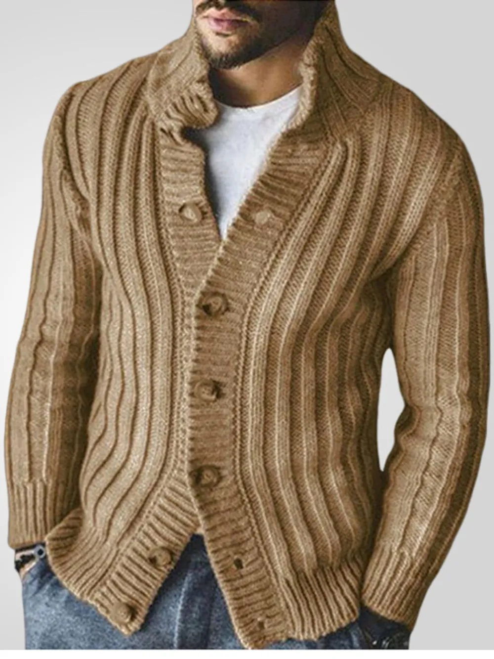 Men's Full Size Ribbed Button Up Cardigan Plus Size, image 6
