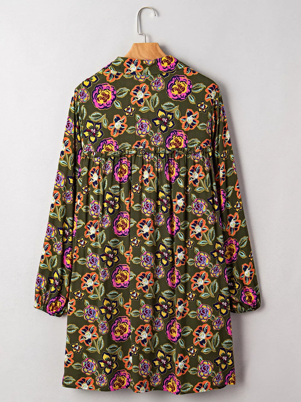Floral Print Split Neck Bubble Sleeve Shift Mini Dress, image 5