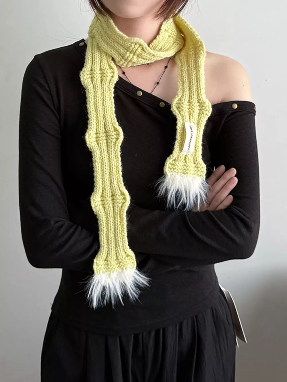Knitted Plush Trim Scarf, image 12