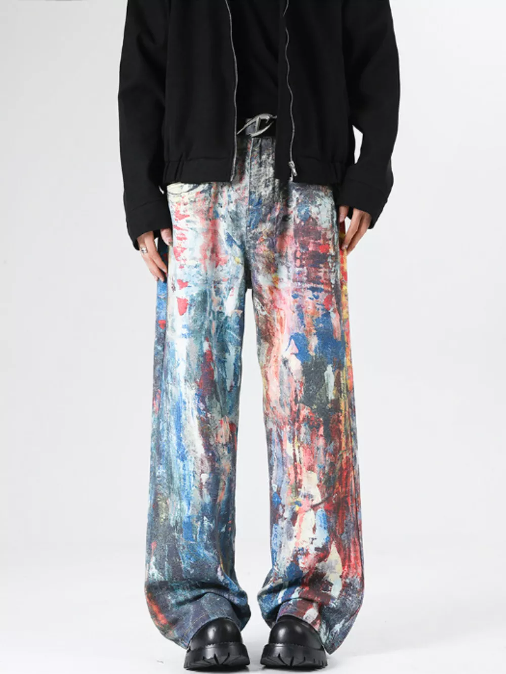 Men's Full Size Abstract Art Print Wide Leg Jeans Plus Size