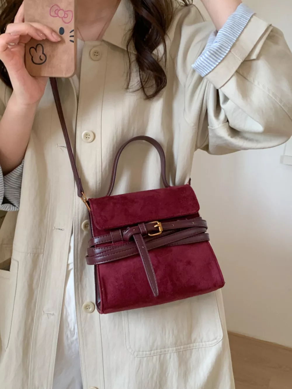 Suede Buckle Decor Crossbody Bag, image 8
