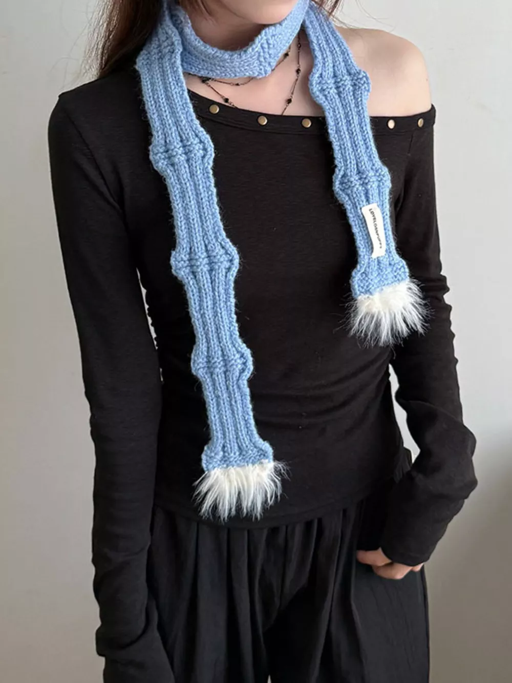Knitted Plush Trim Scarf, image 3