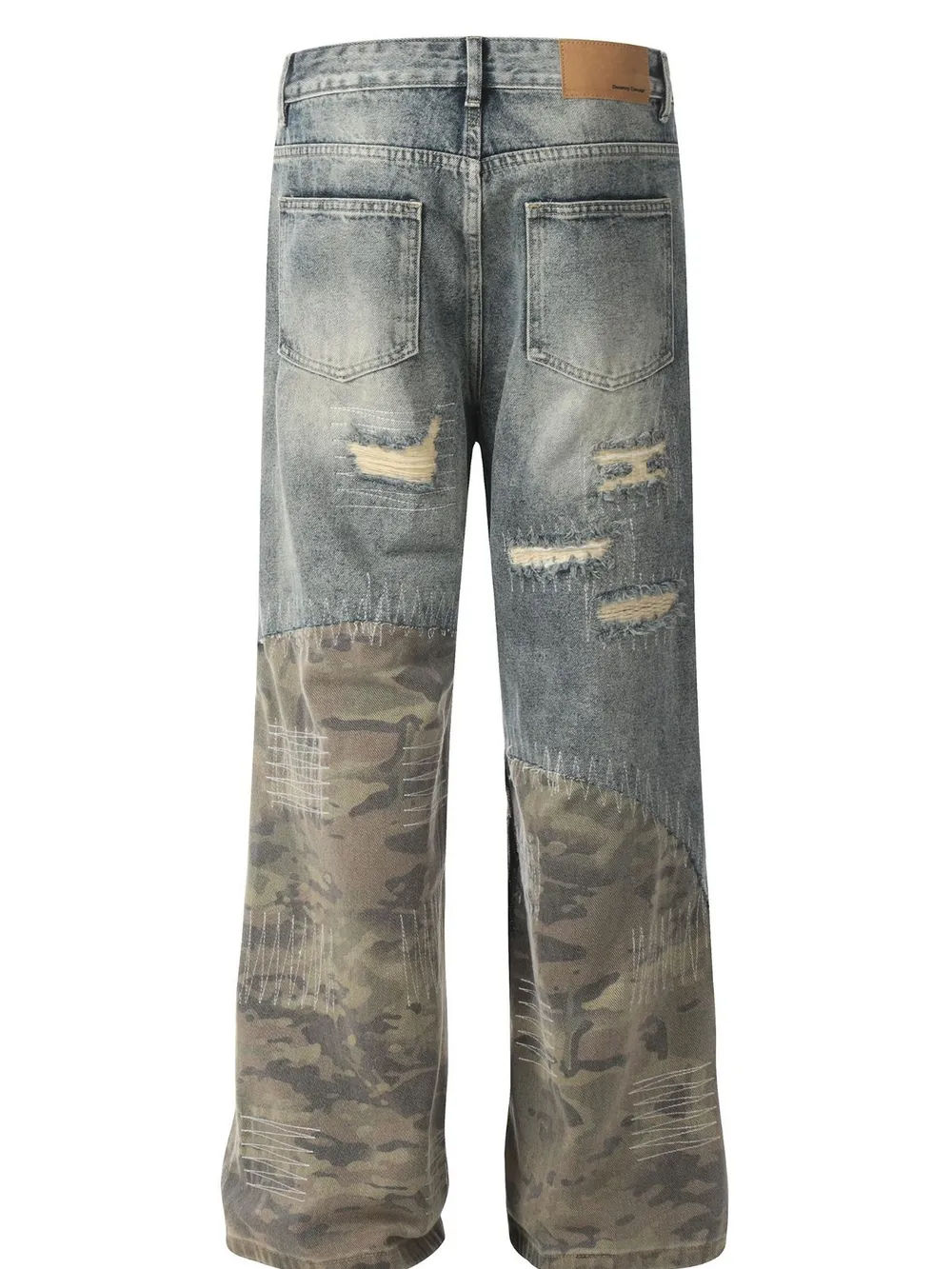 Men's Distressed Camouflage Patchwork Jeans, image 3