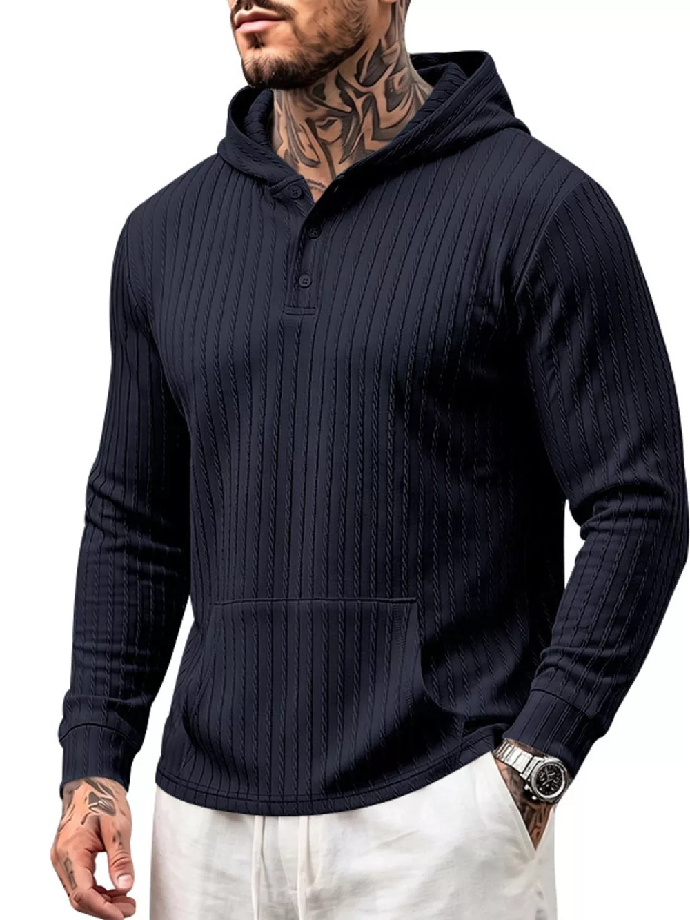 Men's Full Size Casual Kangaroo Pocket Knit Hoodie Plus Size, image 5