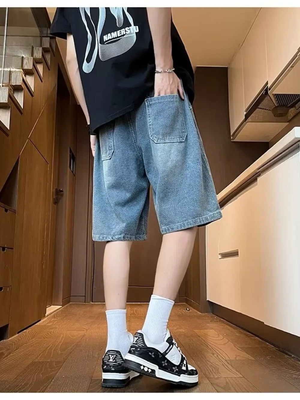 Men's Full Size Drawstring Wide Leg Denim Shorts Plus Size, image 2