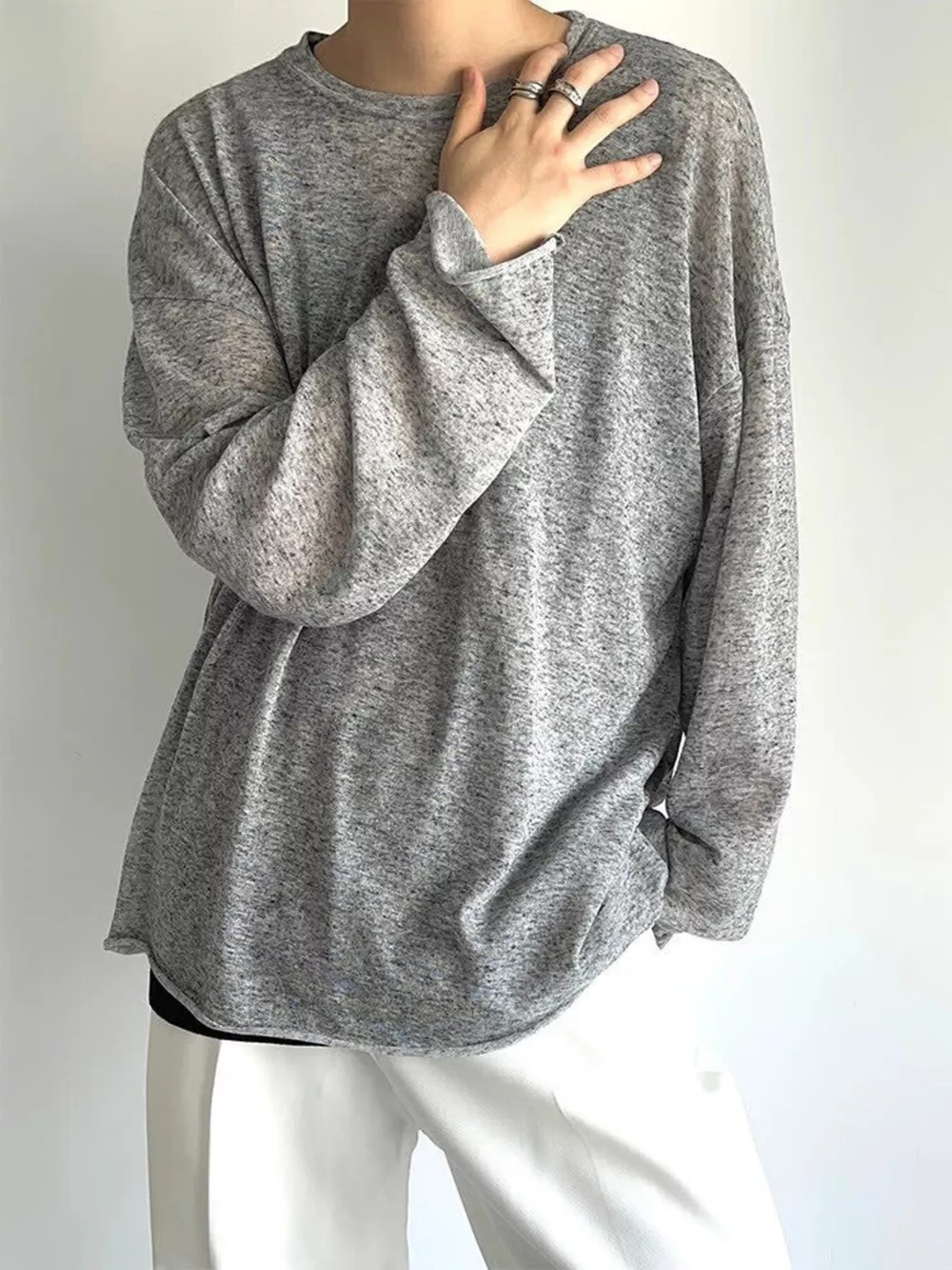 Men's Plus Size Heathered Long-Sleeve T-Shirt
