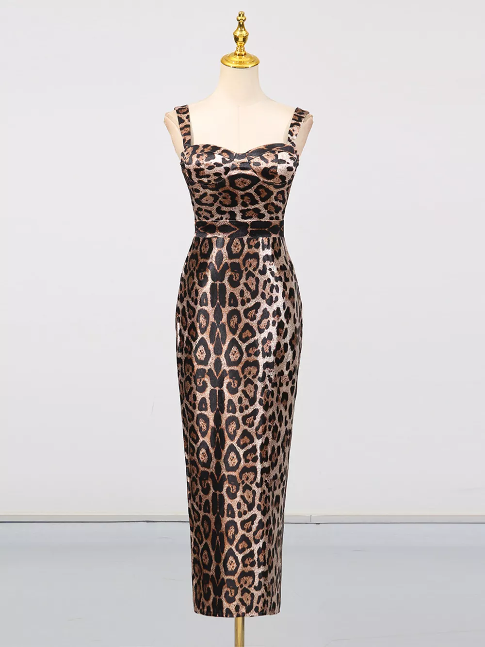 Leopard Print Bodycon Back Slit Midi Dress, image 2