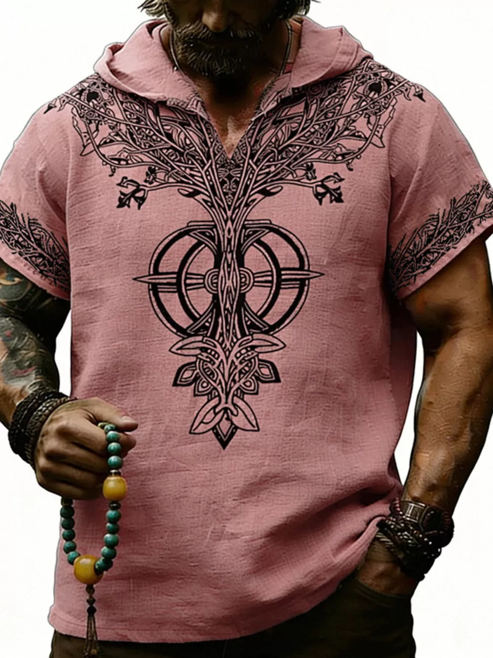 Men's Full Size Printed Hooded Short Sleeve Top Plus Size, image 15