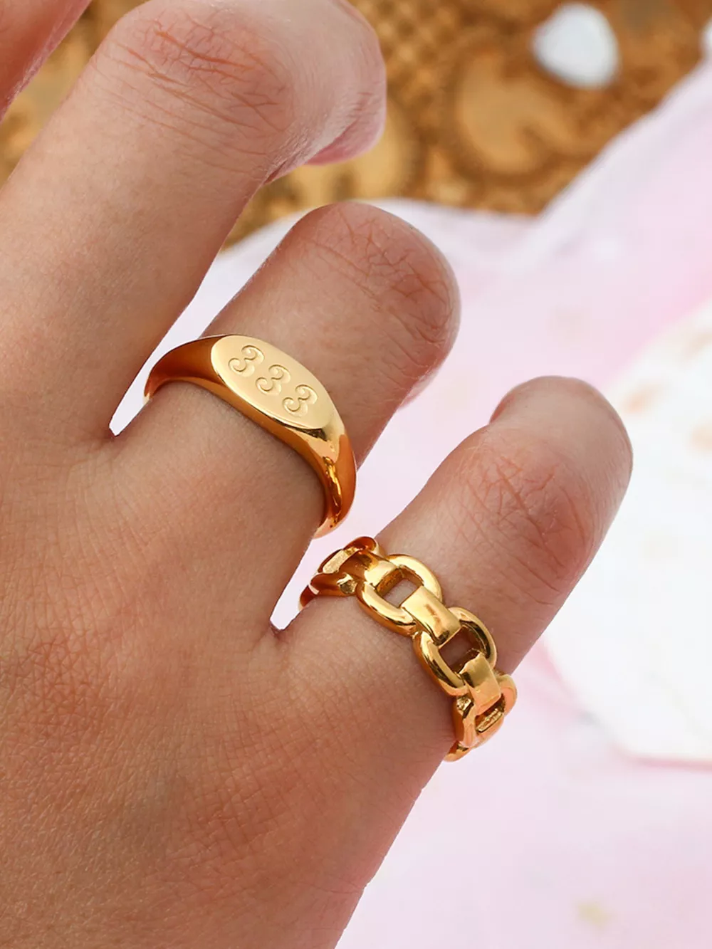 18K Gold-Plated 333 Number Signet Ring, image 4