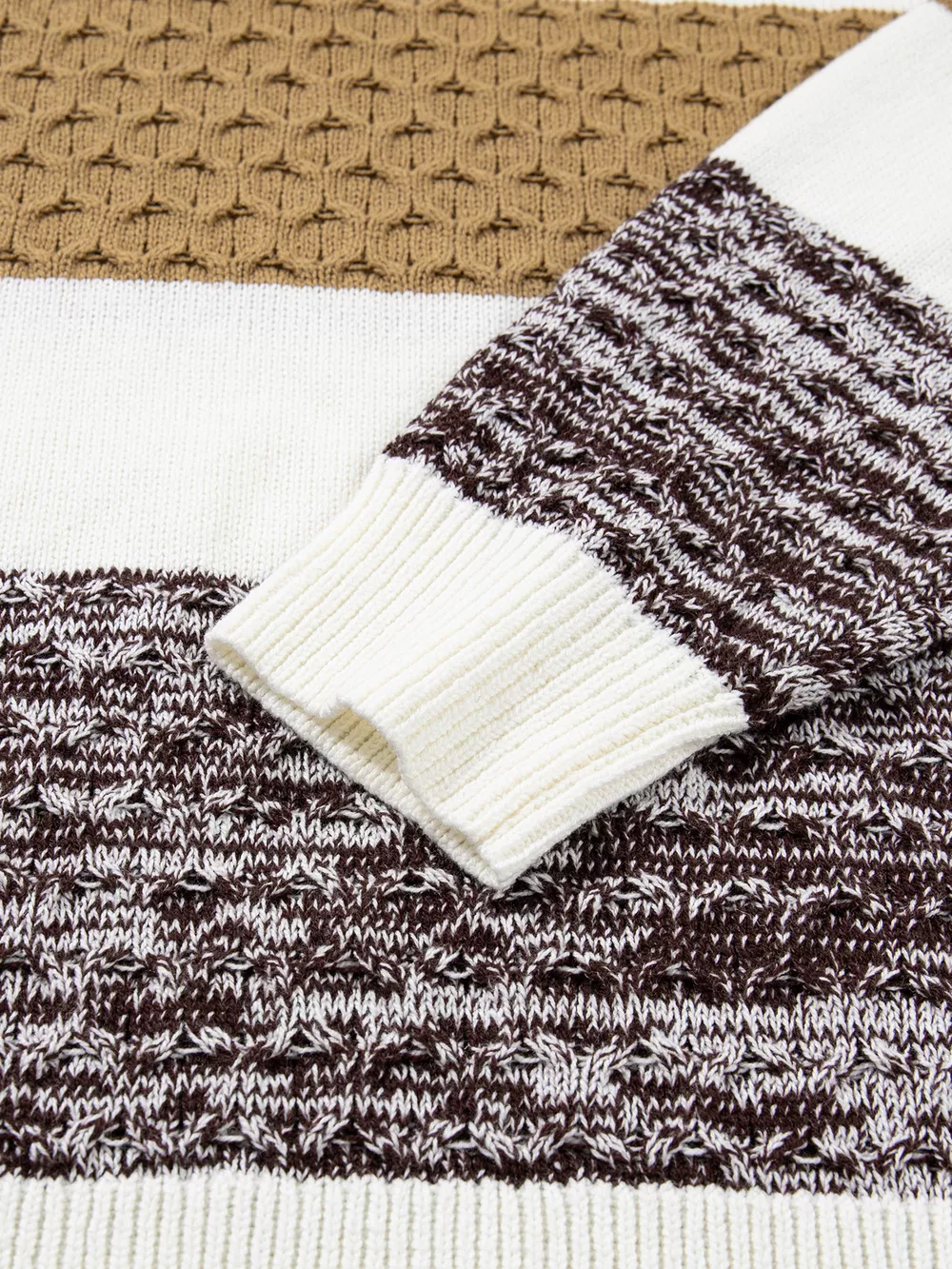 Mixed Texture Knit Striped Color Block Loose Sweater, image 7