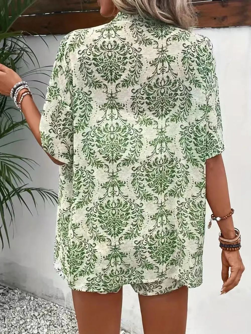 Printed Open Front Cardigan and Shorts Set, image 10