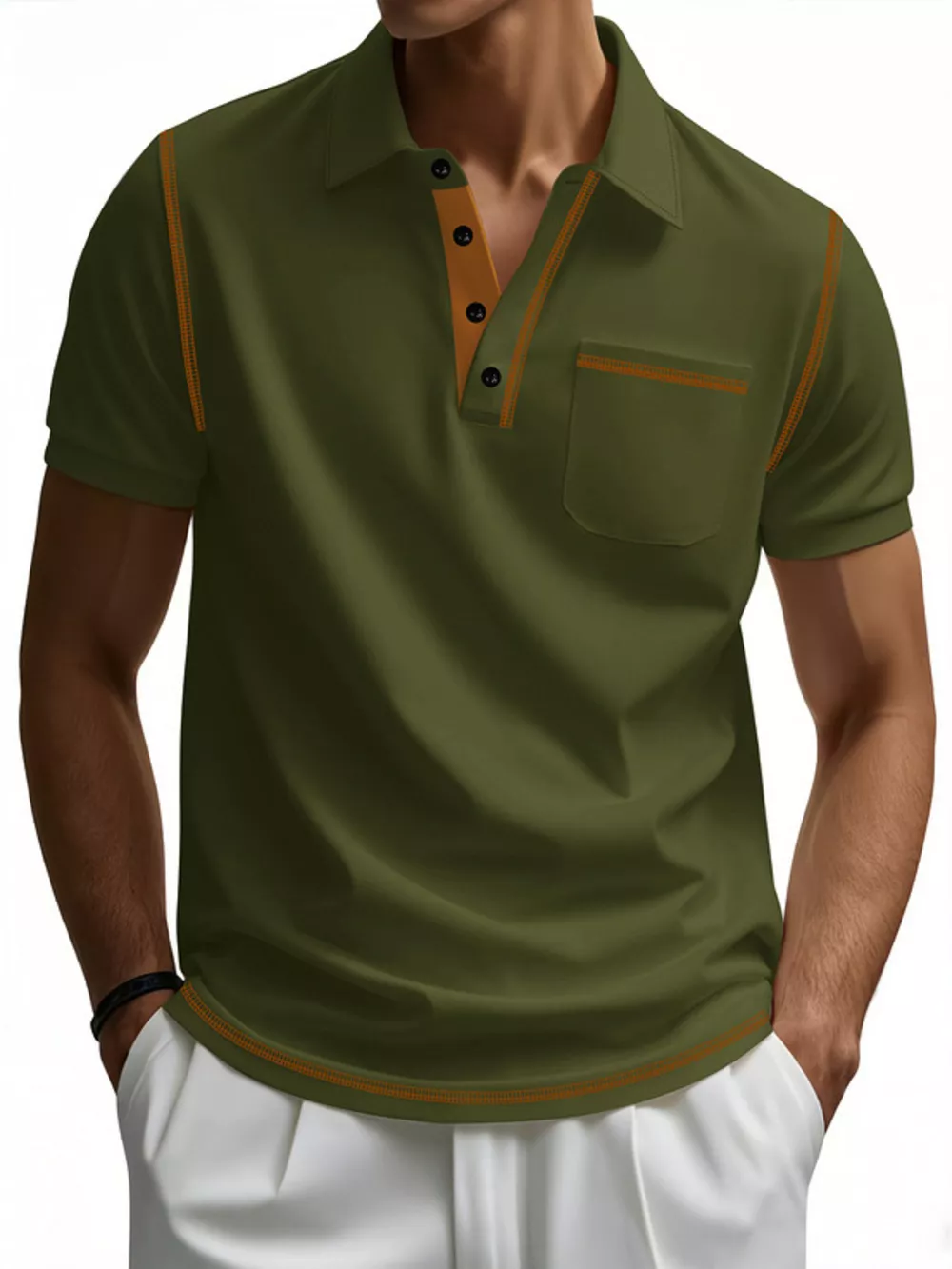 Men's Full Size Contrast Stitching Short Sleeve Top Plus Size, image 11
