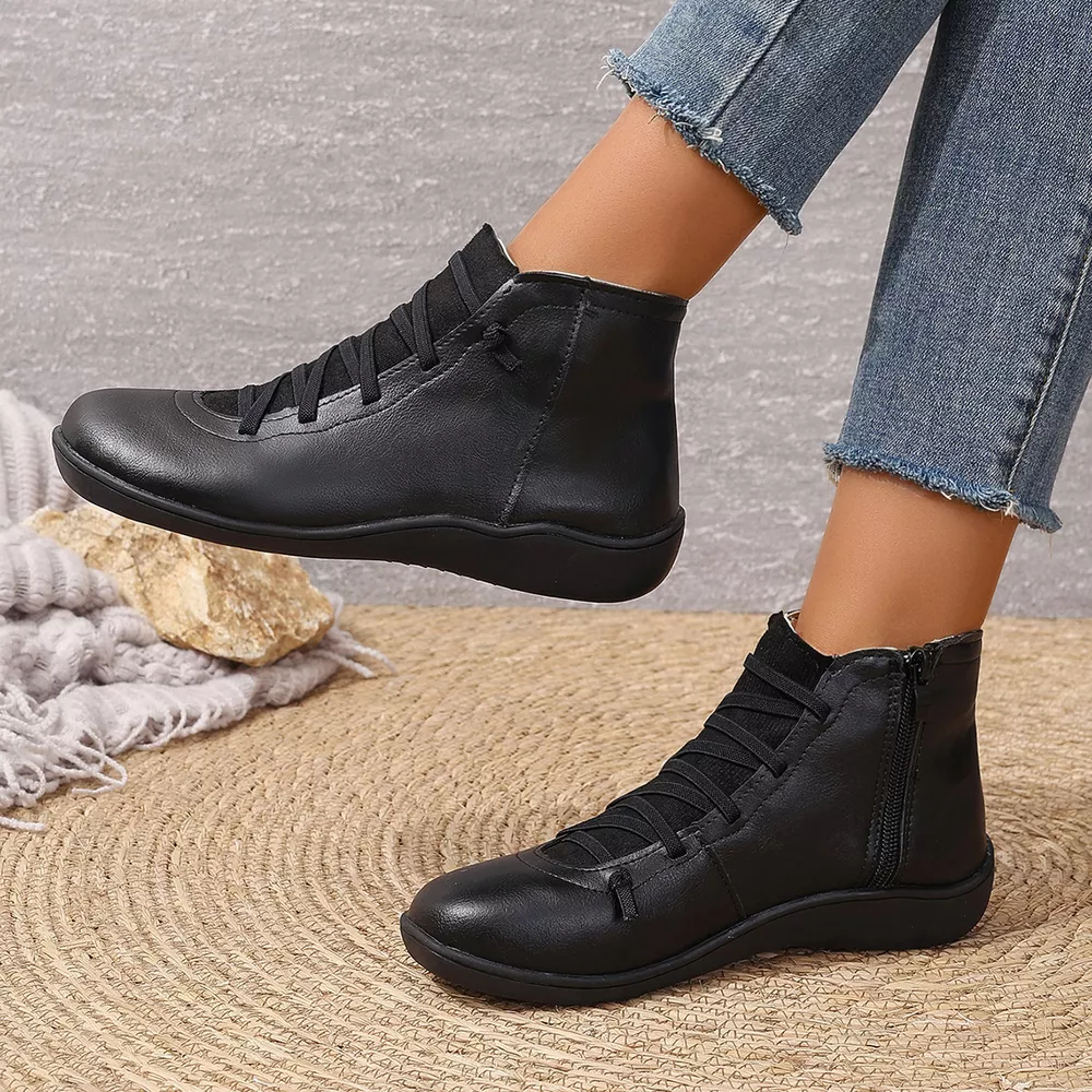 Lace-Up Faux Leather Ankle Boots, image 2