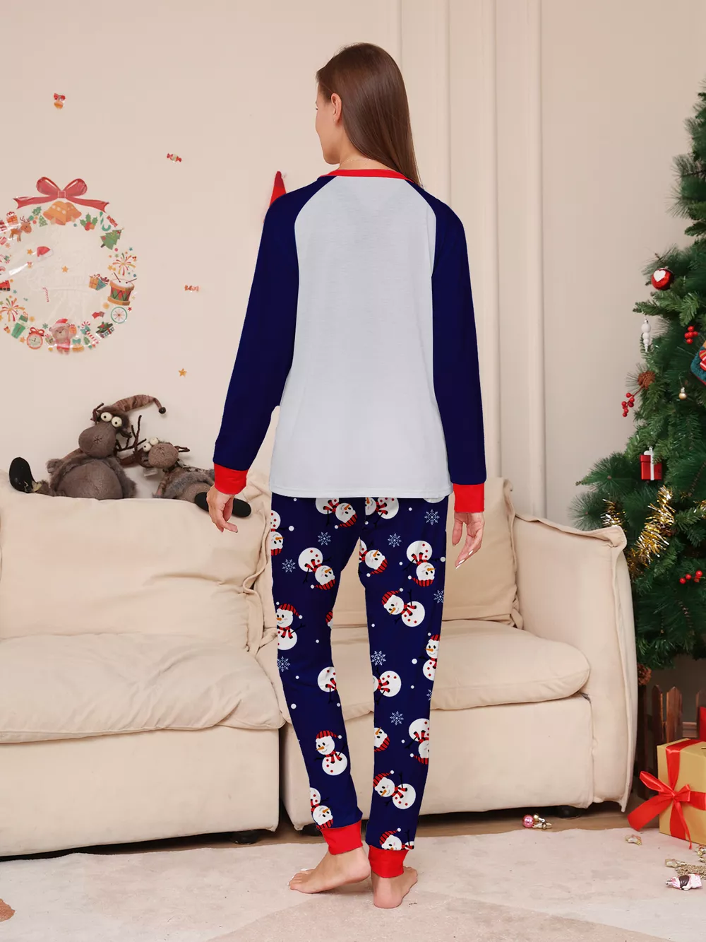 Full Size Family Matching Christmas Snowman Print Pajama Set Plus Size, image 5