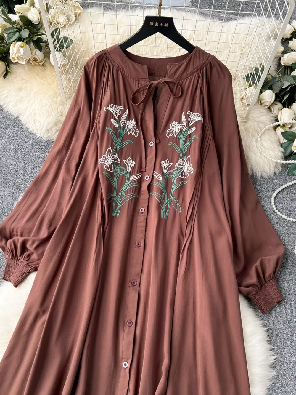 Floral Button Front Long Sleeve Dress, image 12