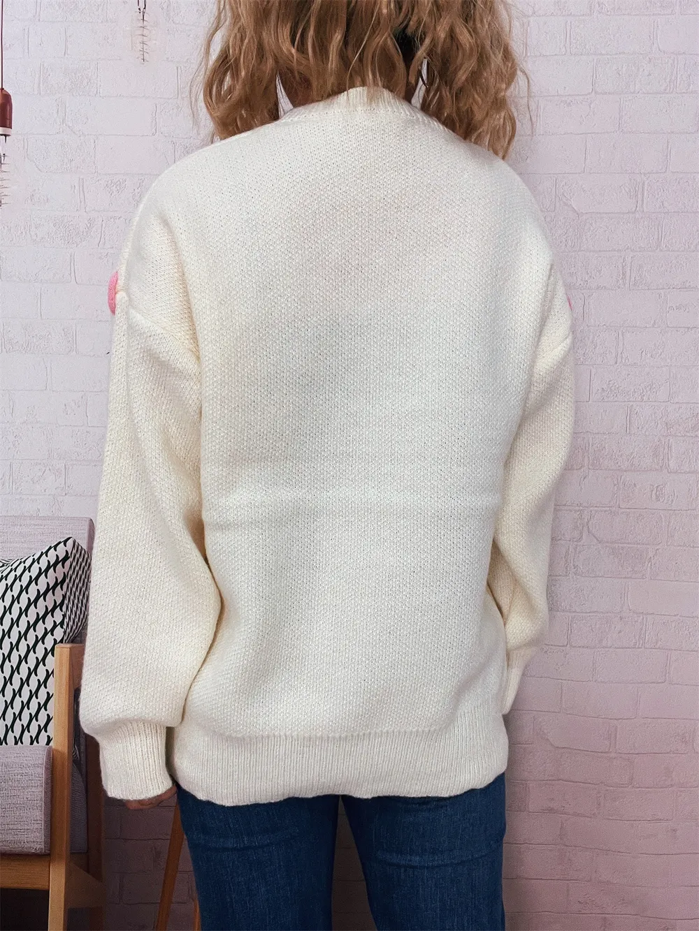 Bear Decoration Round Neck Sweater, image 14