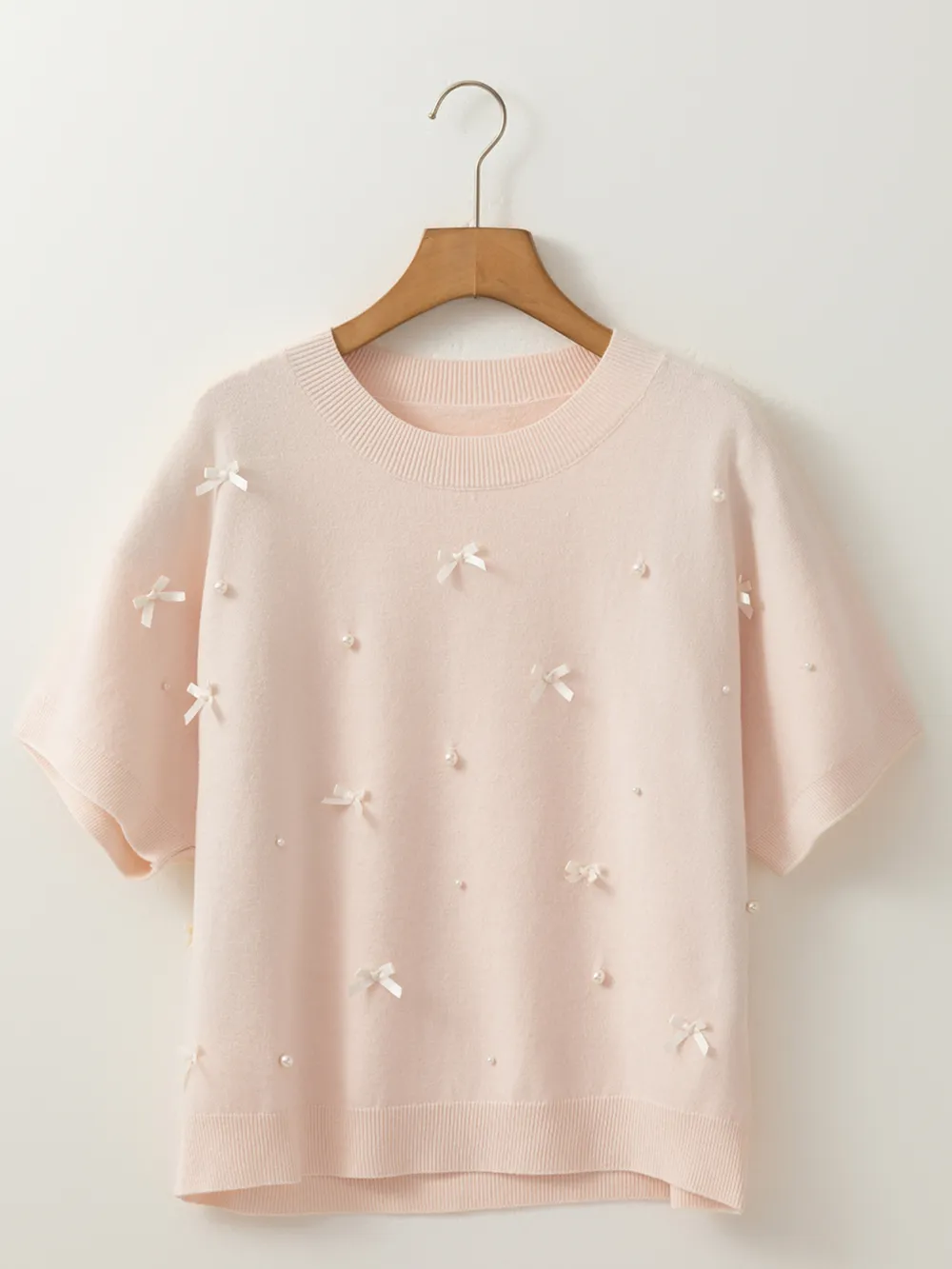 Pearl Embellished Bow Detail Short Sleeve Sweater, image 4