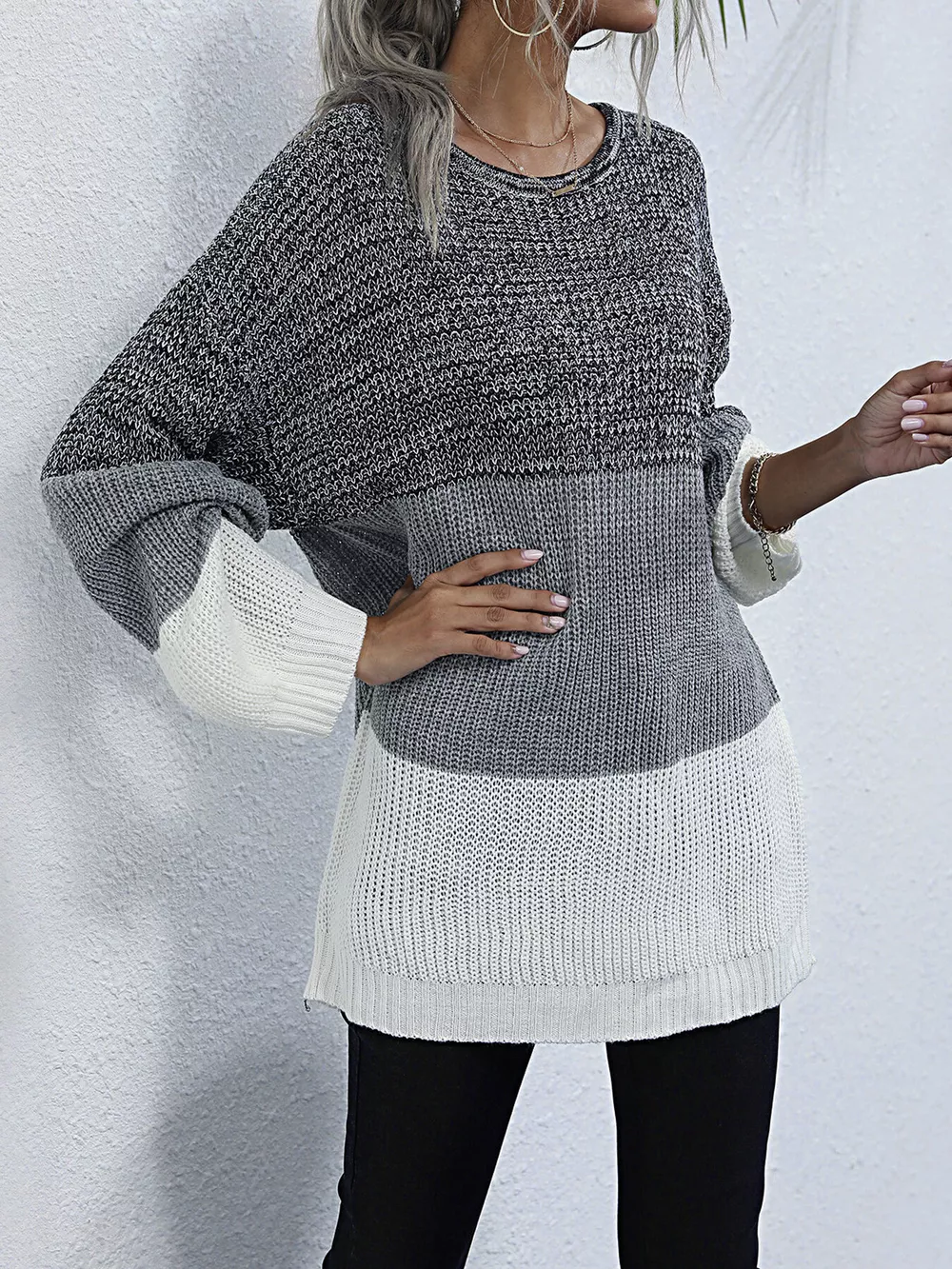 Color Block Round Neck Oversized Sweater, image 8