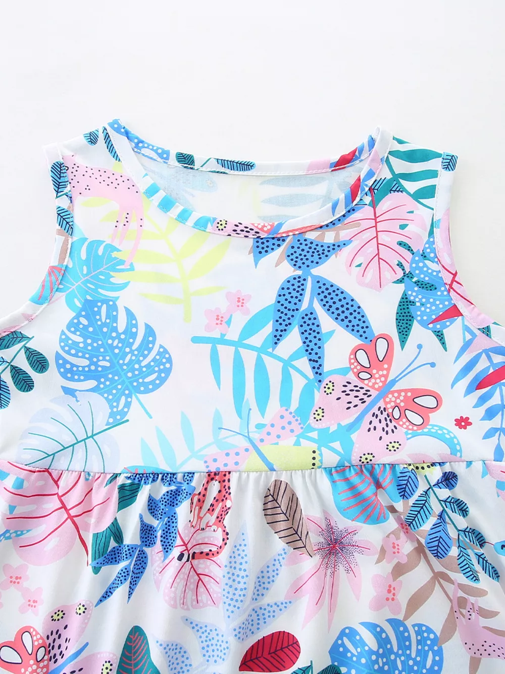 Children‘s Sleeveless Leaf Print Casual Dress, image 2
