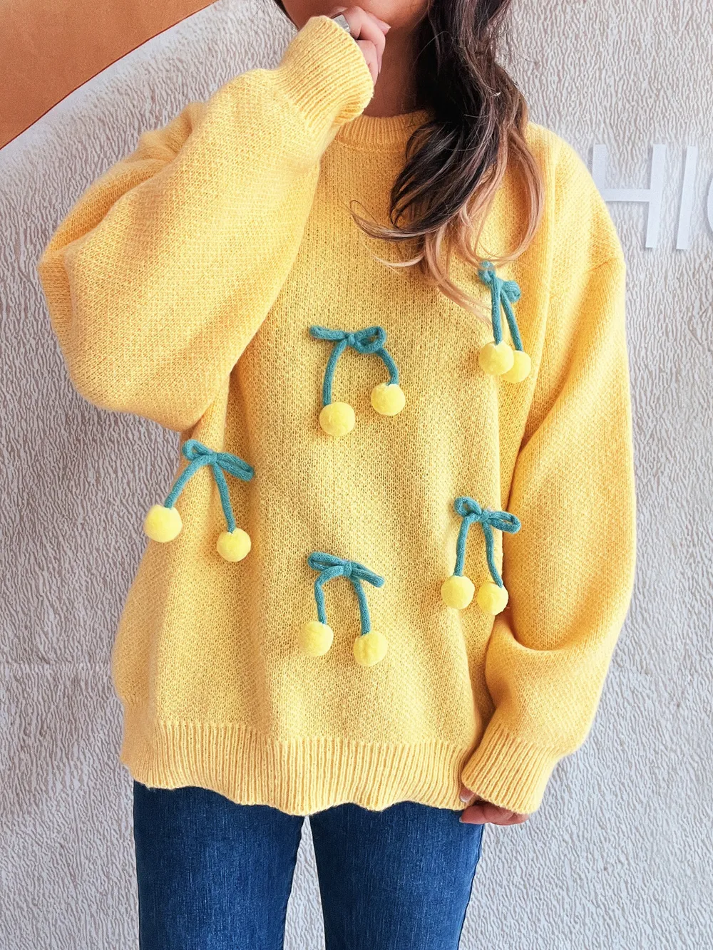 Cherry Round Neck Long Sleeve Sweater, image 22