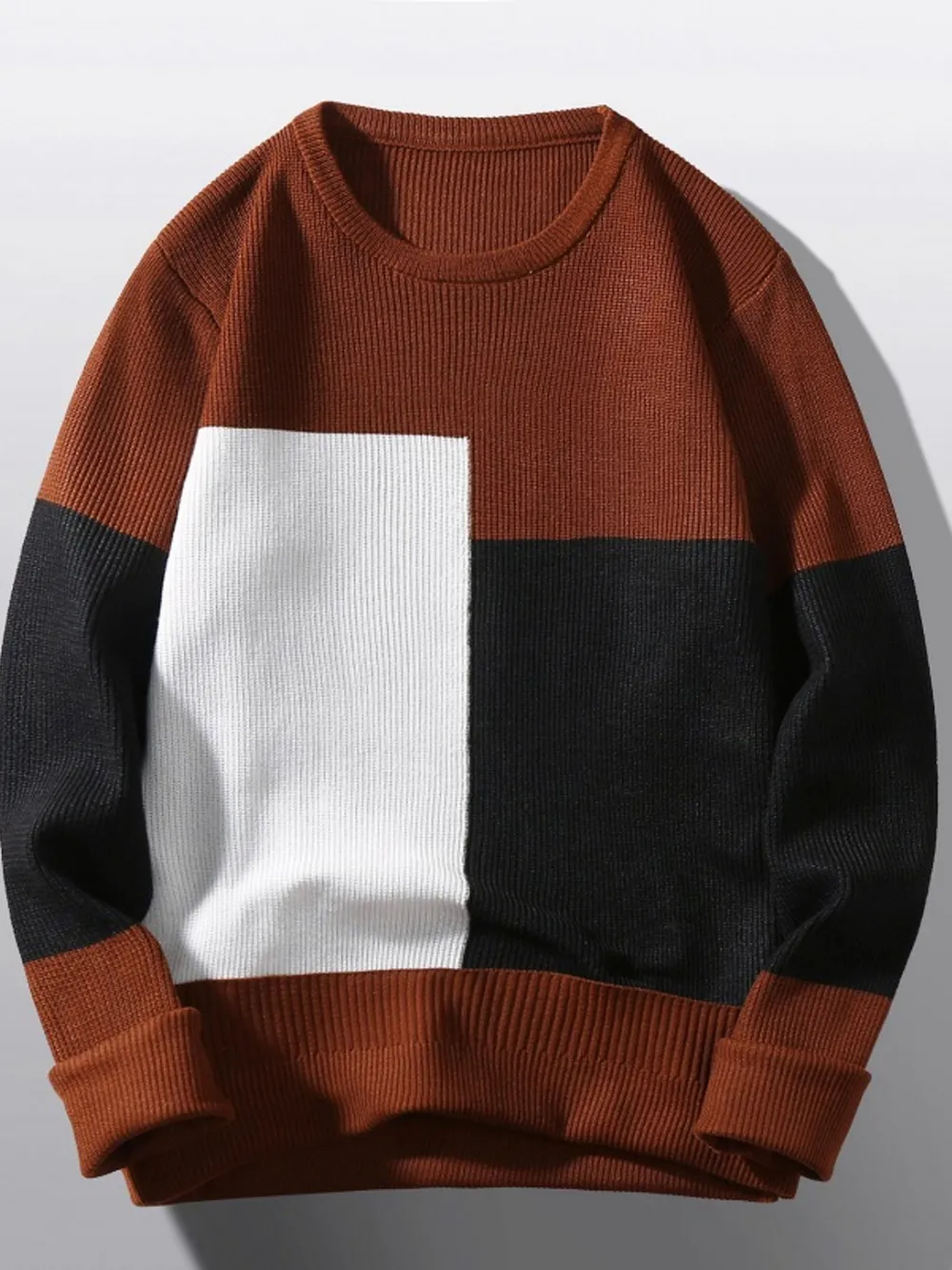 Men's Plus Size Color Block Round Neck Sweater, image 4